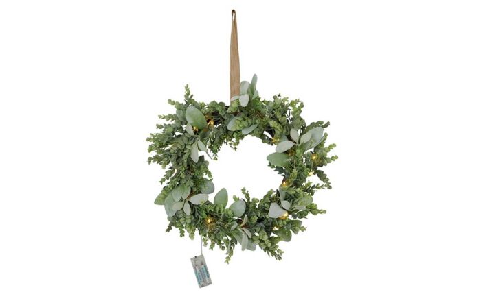 Hill Interiors LED Winter Wreath With Eucalyptus And Lambs Ear-22748