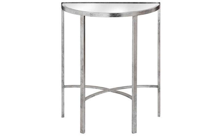 Hill Interiors Mirrored Silver Half Moon Table With Cross Detail-18771