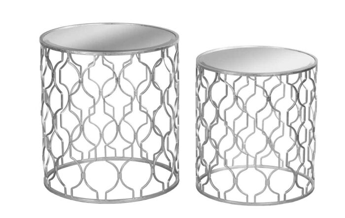 Hill Interiors Set Of 2 Arabesque Silver Foil Mirrored Side Tables-18900