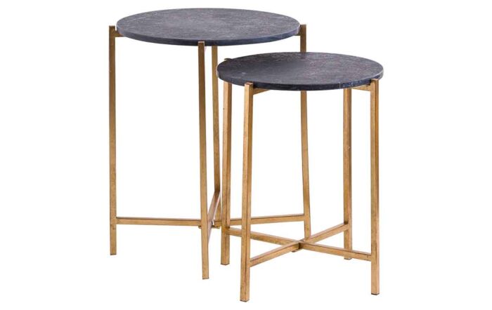 Hill Interiors Set Of 2 Gold & Black Marble Tables-20802