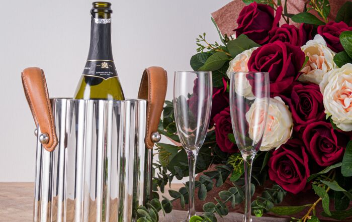 Hill Interiors Silver Fluted Leather Handled Single Champagne Cooler-22568