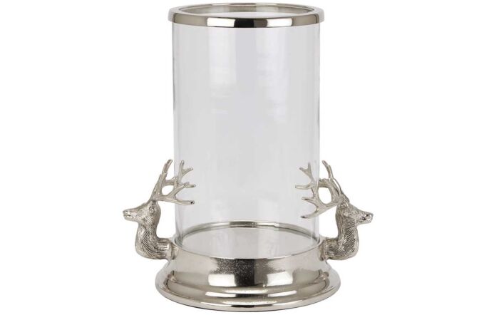 Hill Interiors Silver Stag Heads Hurricane Lantern
