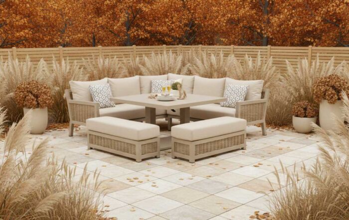 JB Furniture Exclusive Conrad Rattan Square Adjustable Corner Garden Sofa Dining Set - Latte-CW-AS090