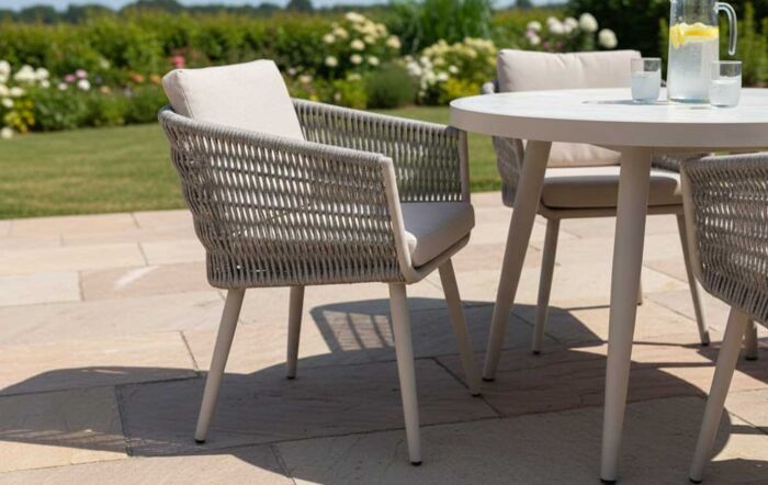 JB Furniture Exclusive Seychelles 4 Seat Round Garden Dining Set with Parasol & Base - Latte-CW-AD329