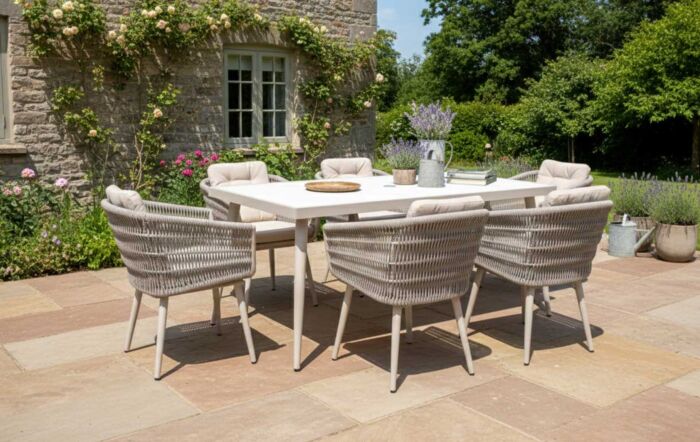 JB Furniture Exclusive Seychelles 6 Seat Rectangle Garden Dining Set with Parasol & Base - Latte-CW-AD330