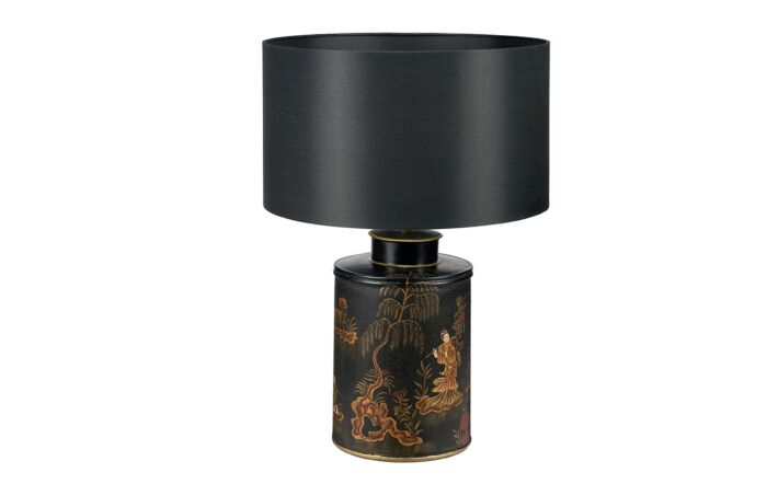Pacific Lifestyle Landscape Black Hand Painted Metal Table Lamp