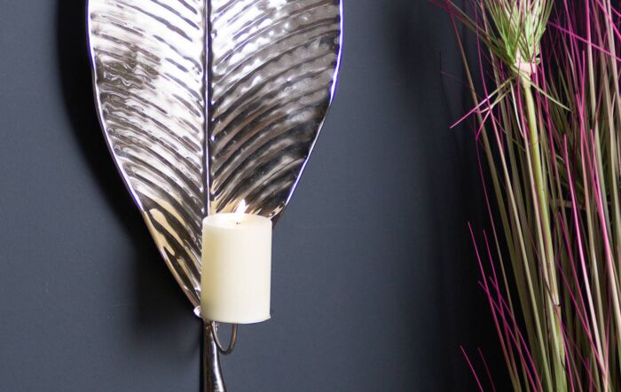 Hill Interiors Large Silver Leaf Wall Hanging Candle Holder-20257