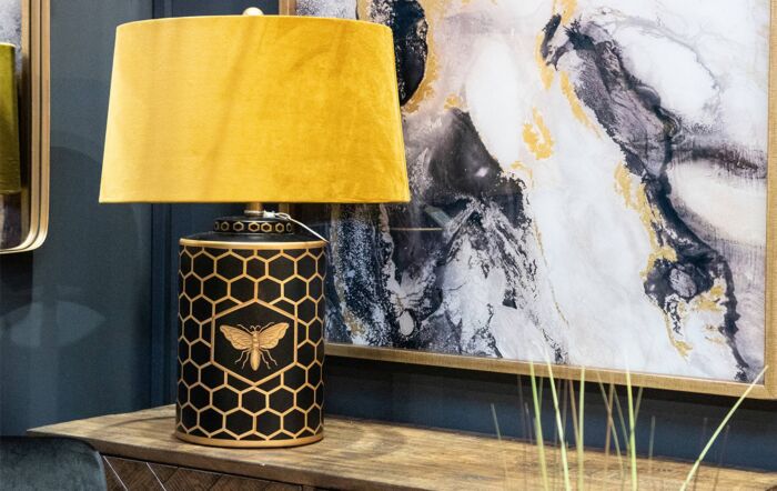 Hill Interiors Harlow Bee Table Lamp With Mustard Shade-20689