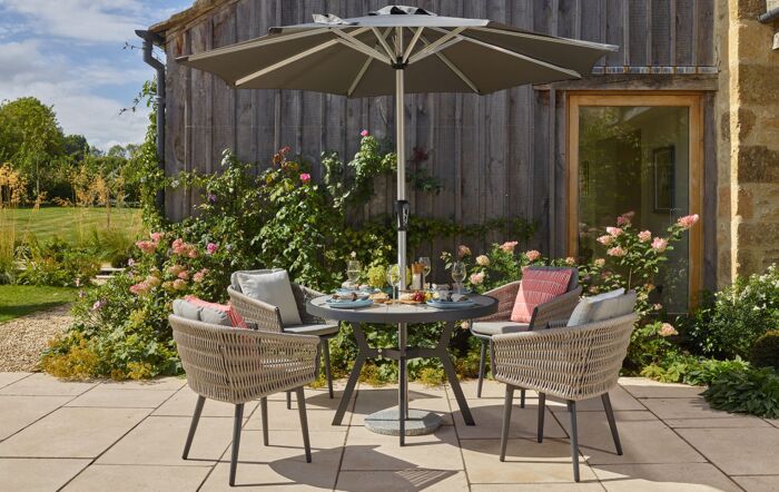 Bramblecrest Mauritius 4 Seat Round Dining Set with Parasol & Base-X23AMA110RT
