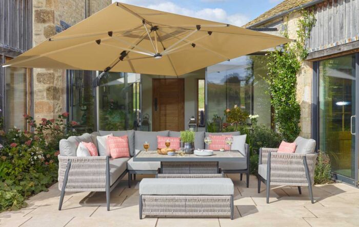 Bramblecrest Mauritius Large Garden Corner Sofa with Armchair and Adjustable Table - Grey-X23AMAMCDT2