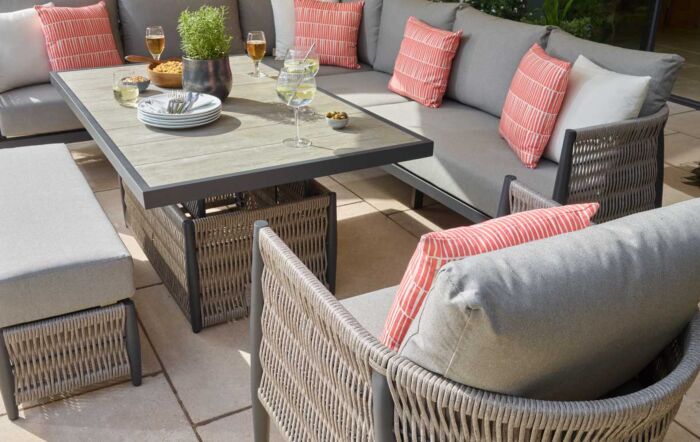 Bramblecrest Mauritius Large Garden Corner Sofa with Armchair and Adjustable Table - Grey