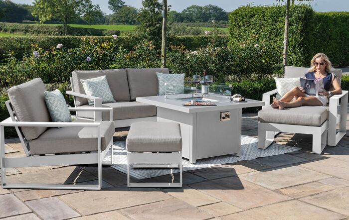 Maze Amalfi 2 Seat Sofa Set with Fire Pit Table - White