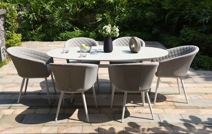Maze Ambition 6 Seat Oval Dining Set - Lead Chine-FB-DN-AMB-6SOV-SS-LC