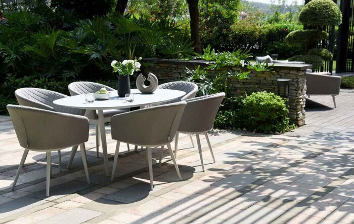 Maze Ambition 6 Seat Oval Dining Set - Lead Chine-FB-DN-AMB-6SOV-SS-LC