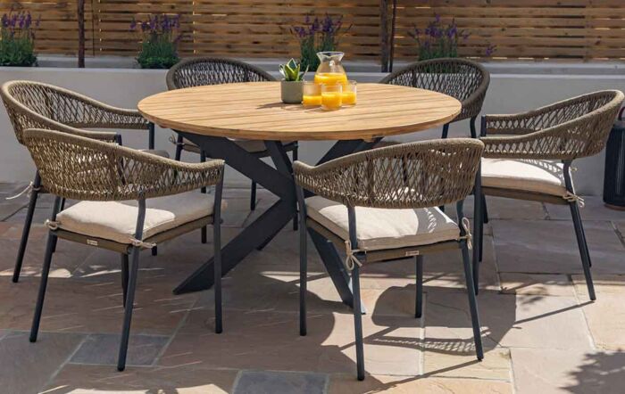 Maze Bali Rope Weave 6 Seat Round Garden Dining Set-BALI-6SRDS-GR-OT