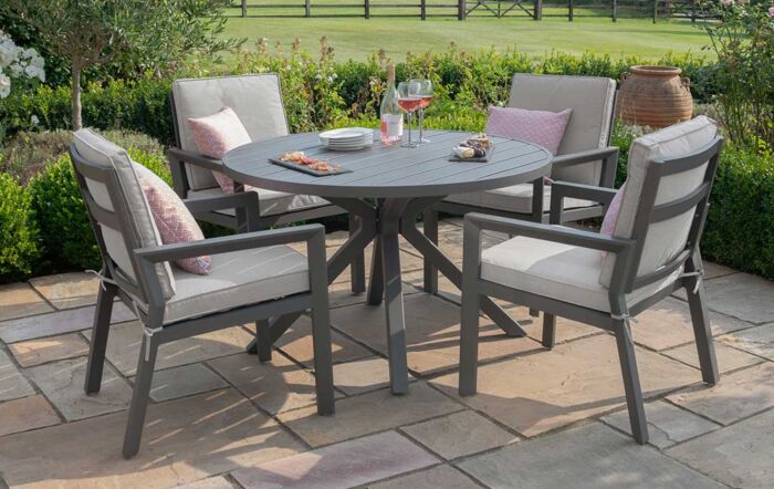 Maze New York 4 Seat Round Aluminium Dining Set - Dove Grey-ALU-NY-101050