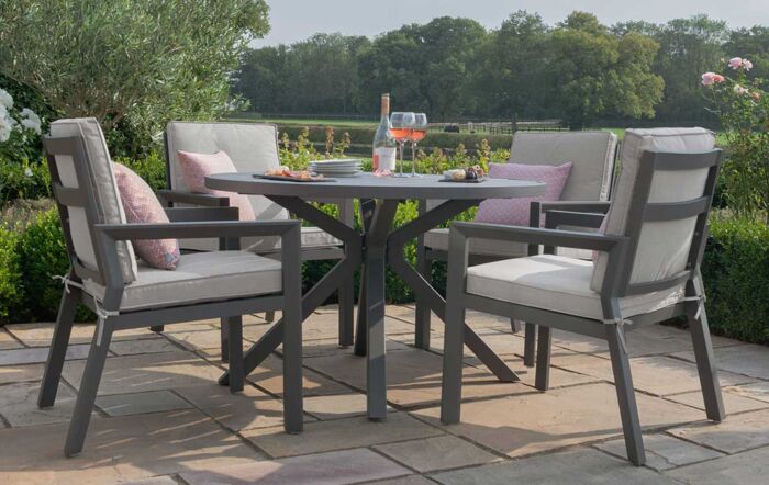 Maze New York 4 Seat Round Aluminium Dining Set - Dove Grey-ALU-NY-101050