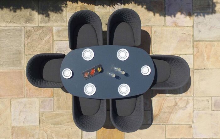 Maze Ambition Outdoor Fabric 6 Seat Oval Dining Set - Charcoal-FB-DN-AMB-6SOV-SS-ST