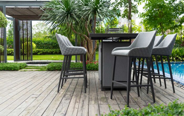 Maze Regal Outdoor Fabric 8 Seat Bar Set With Fire Pit Table - Flanelle-FB-BAR-REG-8SRC-FP-AL-FL