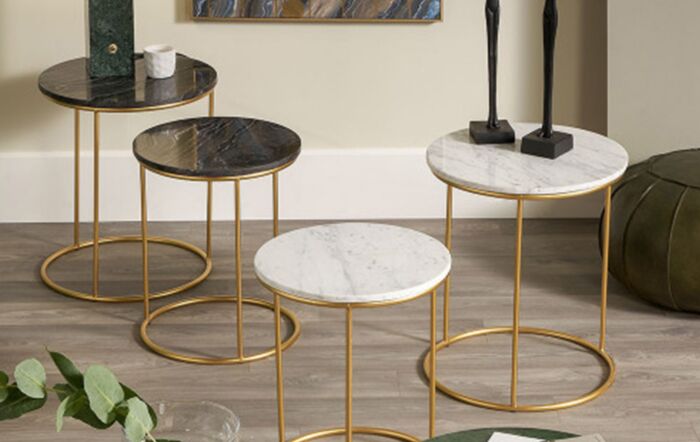 Pacific Lifestyle Milly Black Marble S/2 Tables with Gold Frame