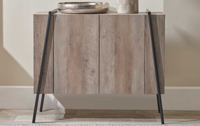 Pacific Lifestyle Osato Light Brown Wood Veneer and Black Metal 2 Door Sideboard
