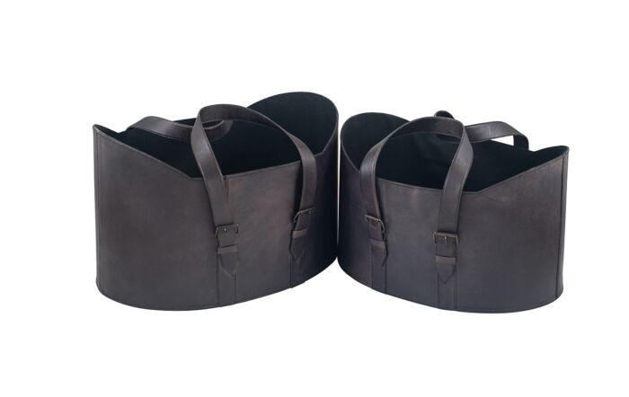 Pacific Lifestyle Alessio Steel Grey Leather S/2 Handled Storage-15-271-SG