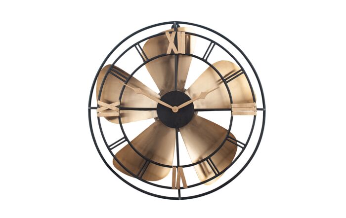 Pacific Lifestyle Antique Brass & Black Metal Fan Design Wall Clock