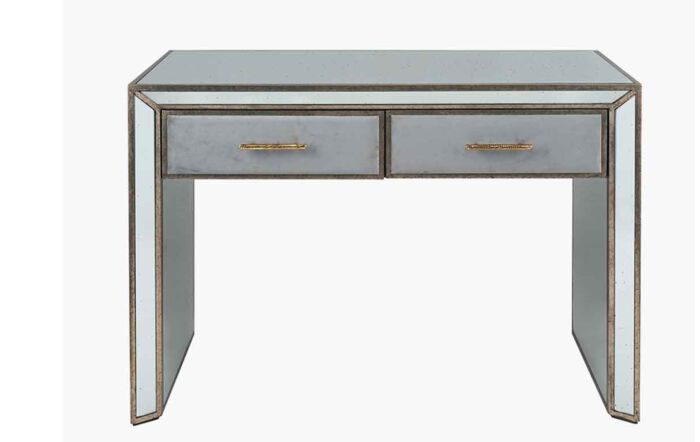 Pacific Lifestyle Brindisi Grey Velvet, Antique Metal and Mirror Console Table-79-037-GY