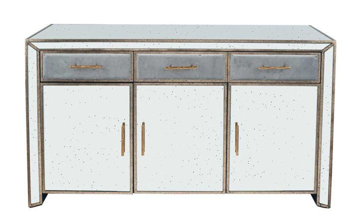 Pacific Lifestyle Brindisi Grey Velvet, Antique Metal and Mirror Sideboard-79-035-GY
