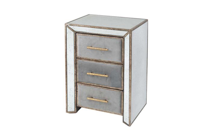 Pacific Lifestyle Brindisi Grey Velvet, Antique Metal and Mirror Bedside Unit-79-038-GY 1