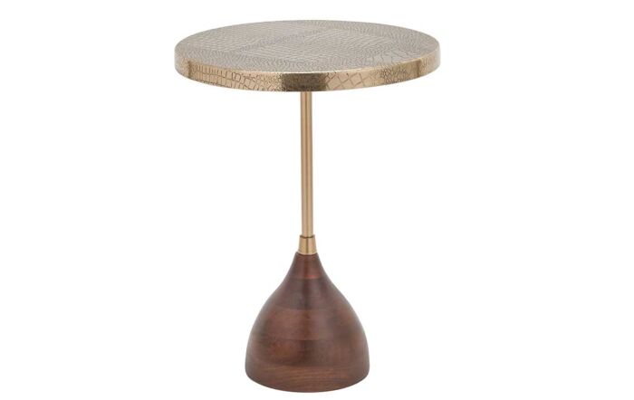 Pacific Lifestyle Caiman Antique Brass Croc Effect Table with Wood Base-76-557-AB