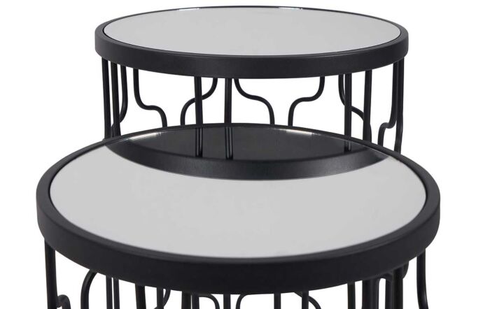 Pacific Lifestyle Set Of 2 Caprisse Mirrored Glass And Graphite Metal Round Tables-76-553