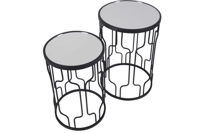 Pacific Lifestyle Set Of 2 Caprisse Mirrored Glass And Graphite Metal Round Tables-76-553