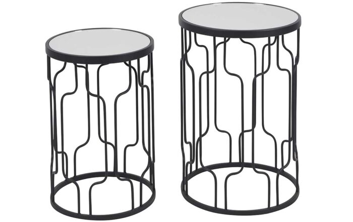 Pacific Lifestyle Set Of 2 Caprisse Mirrored Glass And Graphite Metal Round Tables