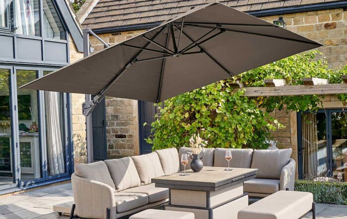 Pacific Lifestyle Challenger T2 3m Square Havana Taupe Cantilever Parasol with 90kg Wheeled Base-18-193-HV & 18-125