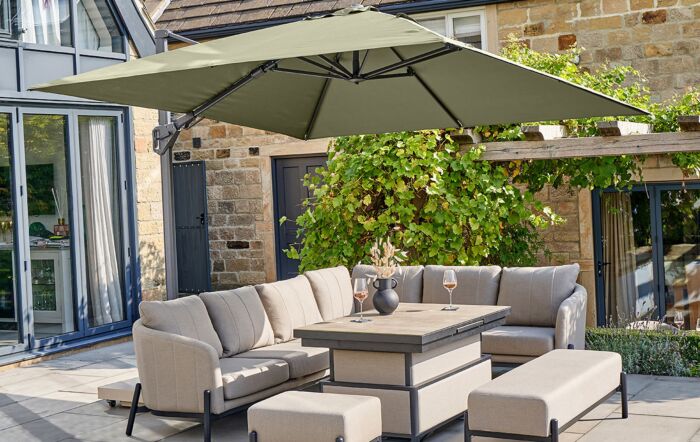 Pacific Lifestyle Challenger Premium T2 3.5m x 2.6m Lush Green Cantilever Parasol With 90kg Wheeled Base-18-193-LU & 18-125-2