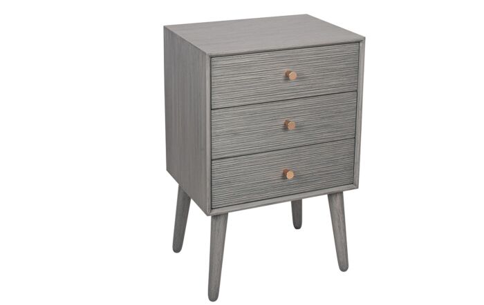 Pacific Lifestyle Chaya Dark Grey Pine Wood 3 Drawer Bedside Table