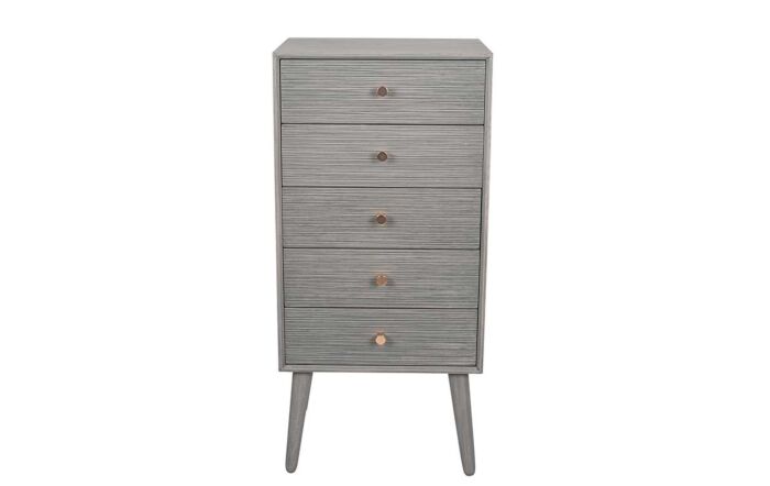 Pacific Lifestyle Chaya Dark Grey Pine Wood 5 Drawer Tall Boy-76-453-DG