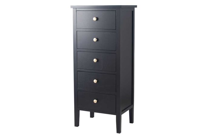 Pacific Lifestyle Chelmsford Satin Black Pine Wood 5 Drawer Tall Boy-76-356-SB