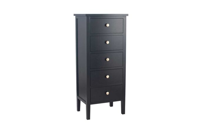 Pacific Lifestyle Chelmsford Satin Black Pine Wood 5 Drawer Tall Boy
