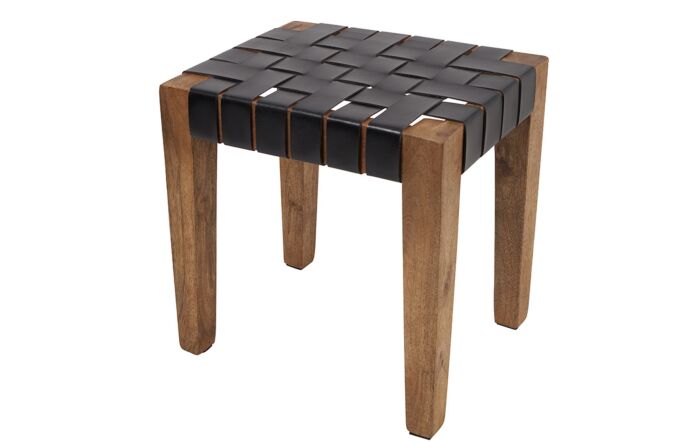 Pacific lifestyle S/3 Claudio Black Woven Leather and Wood Bench and Stools-15-305-BK