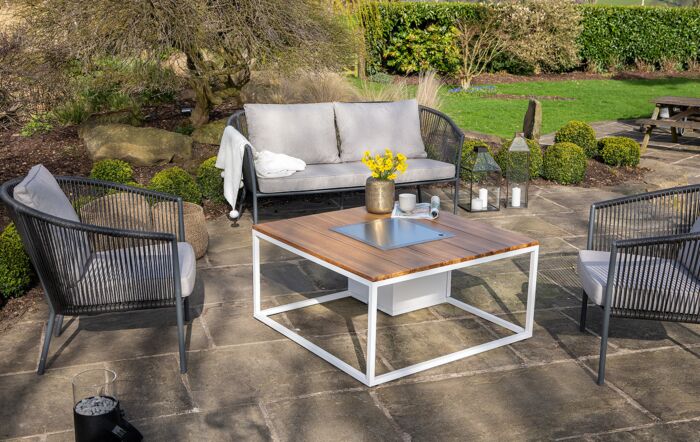 Pacific Lifestyle Cosiloft 100 White and Teak Fire Pit Table