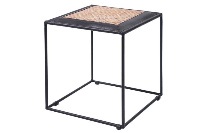 Pacific lifestyle Ezio Black Leather, Woven Rattan and Iron Stool-15-310-BK