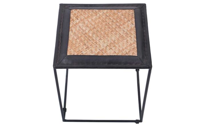 Pacific lifestyle Ezio Black Leather, Woven Rattan and Iron Stool-15-310-BK