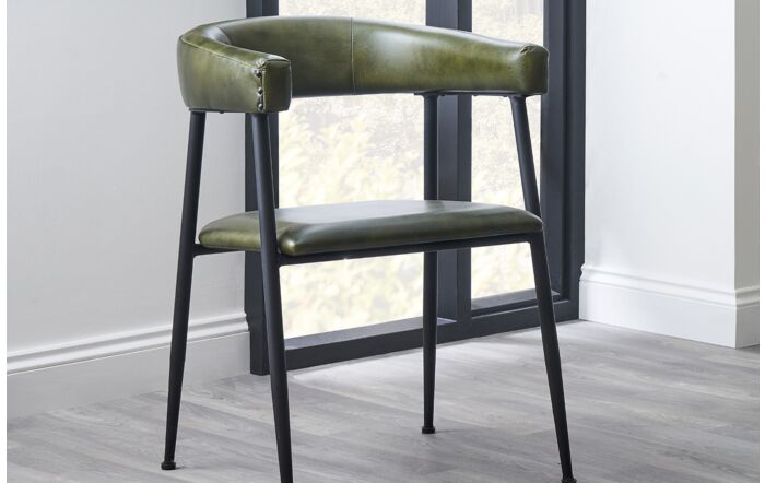 Pacific Lifestyle Ferrero Sage Green Leather and Iron Curved Dining Chair-15-304-SAG
