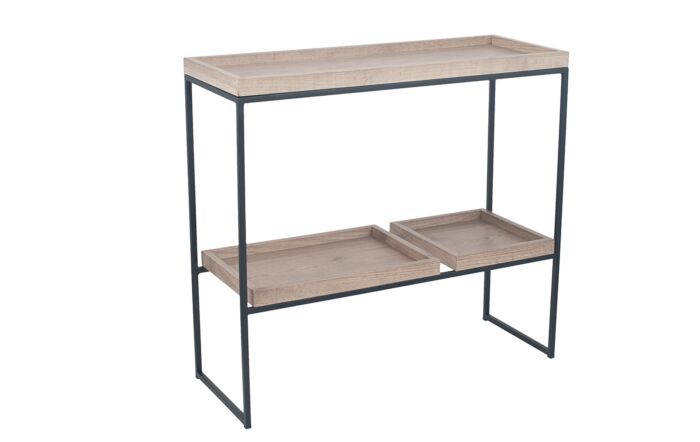 Pacific Lifestyle Gallery Natural Wood Veneer And Black Metal 2 Shelf Unit-76-432