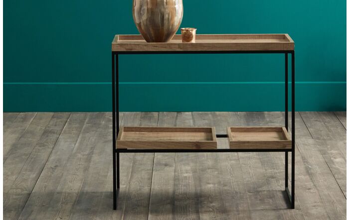 Pacific Lifestyle Gallery Natural Wood Veneer And Black Metal 2 Shelf Unit-76-432