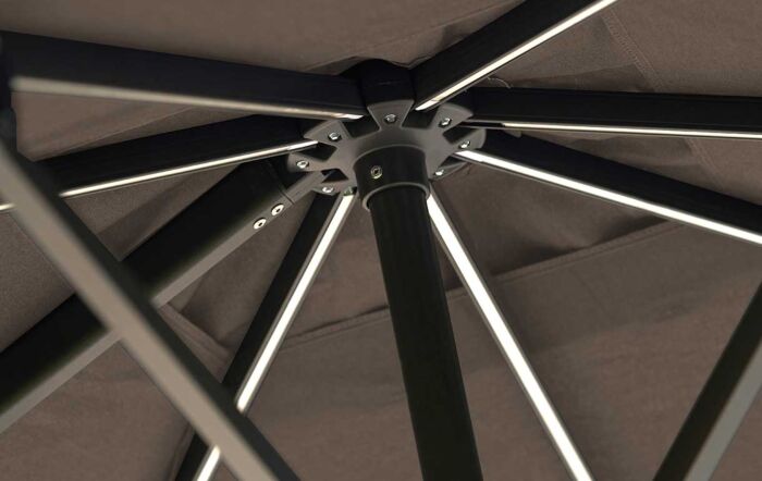 Pacific Lifestyle Glow Challenger T2 3m Square Havana Taupe Free Arm Parasol With 90kg Wheeled Base-18-190-HV & 18-125