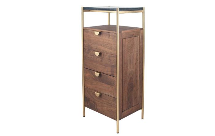 Pacific Lifestyle Langley Acacia Wood and Black Marble 4 Drawer Tall Boy-76-468
