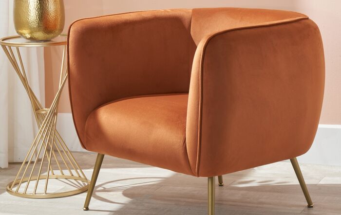 Pacific Lifestyle Lucca Tobacco Velvet Chair with Gold Legs